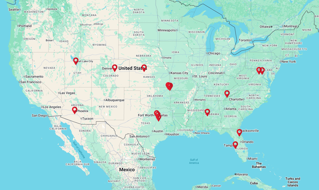Map of TAMKO manufacturing facilities across the United States
