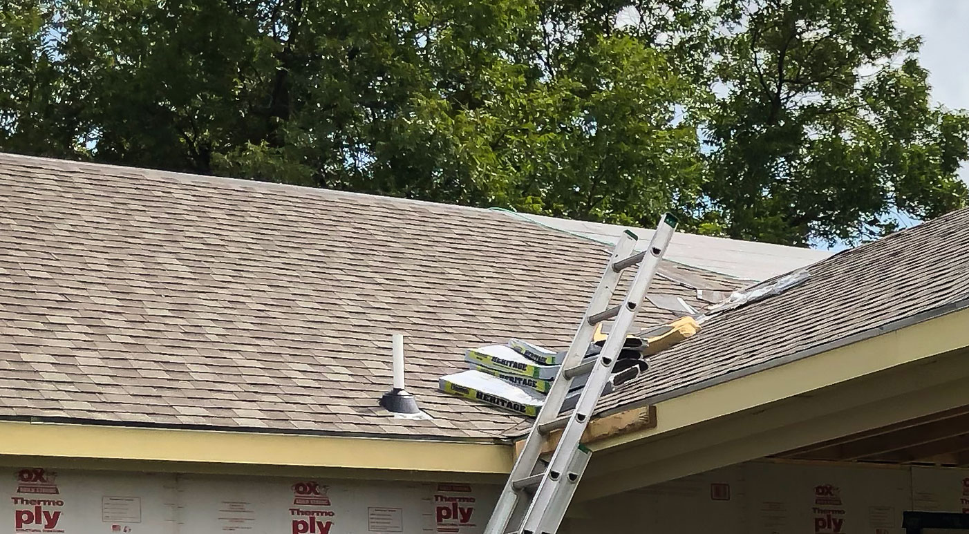 Heritage shingle bundles on a roof