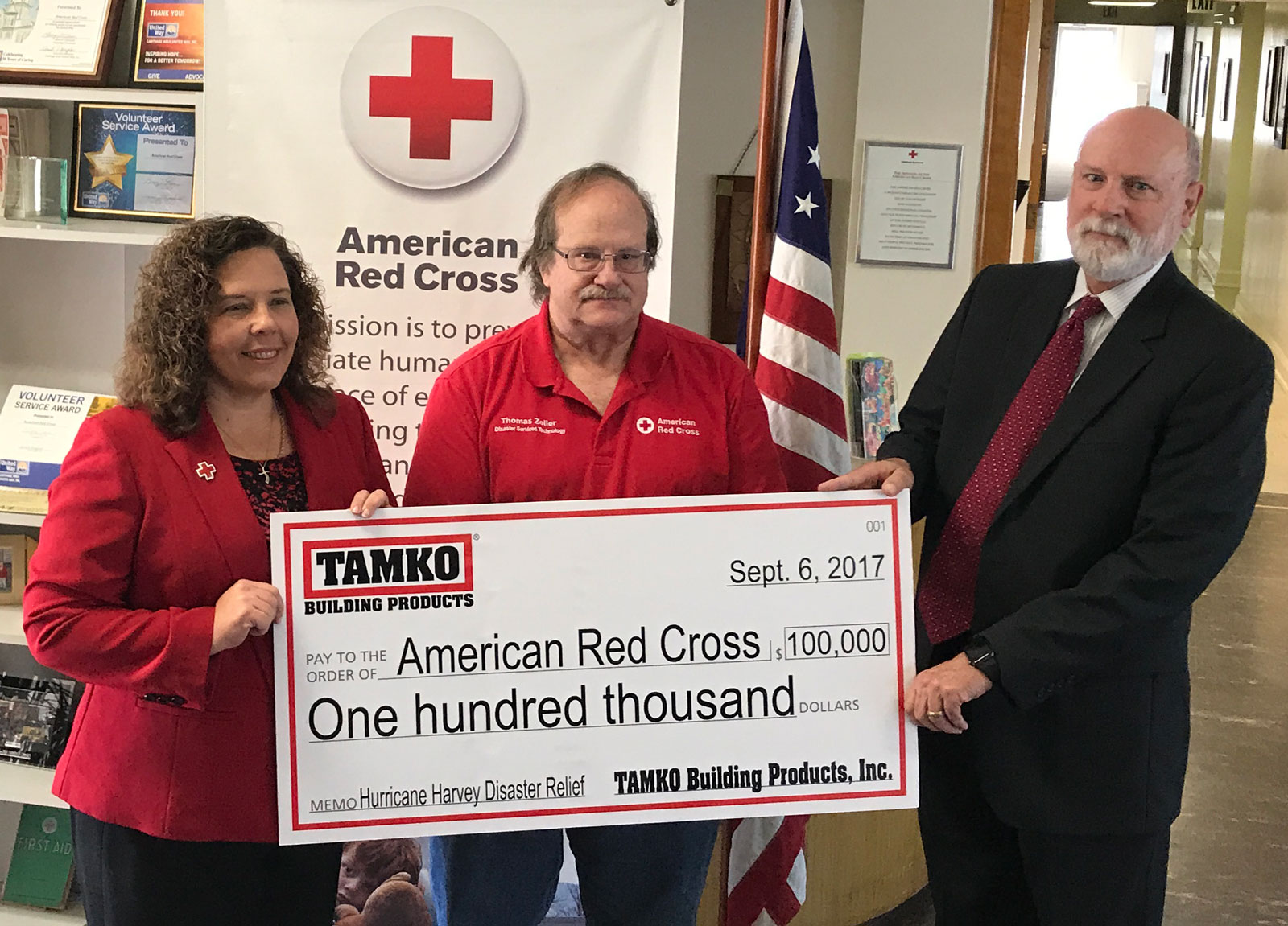 TAMKO Donates $100,000 To Red Cross To Assist  With Hurricane Harvey Disaster Relief 
